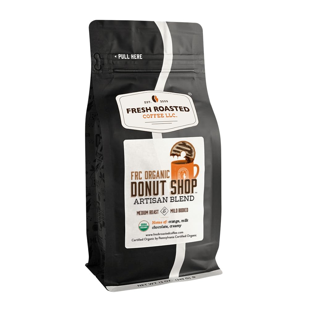 Fresh Roasted Coffee, Organic Donut Shop | USDA Organic, Kosher | Medium Roast 12 oz Ground
