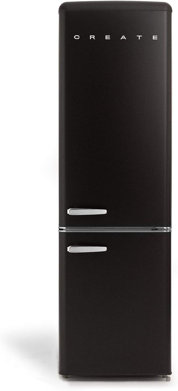 CREAR / NEVERA ESTILO/Nevera Combi 244L Negro/Diseño y estilo Retro Vintage, Materiales Resistentes, Práctico y Funcional, 90W