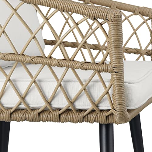 Quality Outdoor Living 65-Yz03Hm Hermosa 3 Piece Chat Set, Aluminum Frame + Tan Wicker + Linen Cushions #TOP7