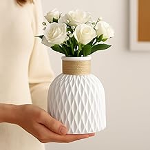 Plastic Pineapple Shape Decorative Vase with Jute Rope Top | Ceramic Look, Unbreakable Flower Pot for Centre Table, Balcony & Living Room Decor | Only Vase (No Flower) (White)