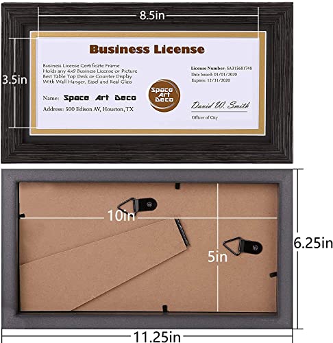 Space Art Deco, Brown Colored Frame For 4X9 Business License/Certificates, Includes D-Shaped Hangers For Hanging And Easel Stand For Table Top (5X10 Frame With Black Over Gold Double Mat, Set Of 1) #TOP6