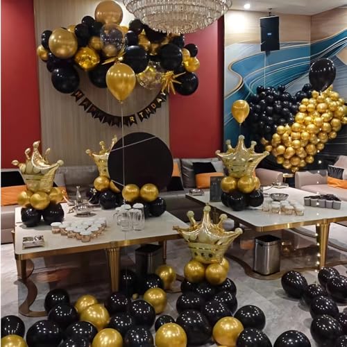Image of 200 Pcs Black and Gold 5 Inch Balloons Metallic Chrome Gold Black Latex Thicken Small Balloon for Wedding Birthday Graduation Baby Shower Christmas Halloween Valentine's Day Party Decorations