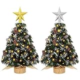 MCEAST 2 Pack 2 Feet Mini Artificial Christmas Trees Xmas Desktop Decoration Tree Set Snowy Tabletop...