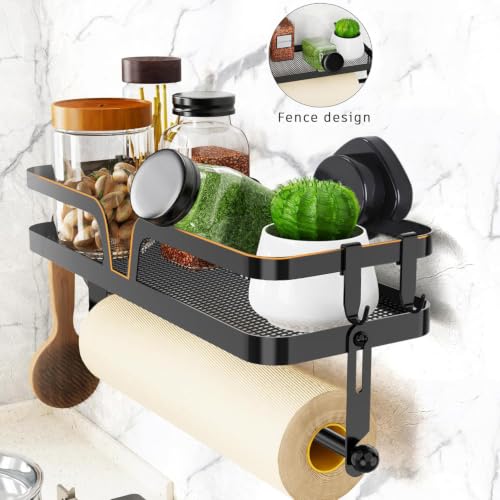 Image of Taozun Paper Towel Holder Wall Mount Suction Cup Easy Install | 2-in-1 Shelf + Paper Towel Holder, Suction Cup No-Drill, Kitchen & Bathroom, Rustproof, Removable & Reusable