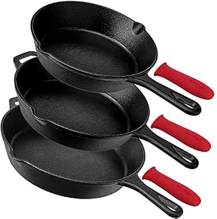 Pre-Seasoned Cast Iron Skillet 3-Piece Chef Set (8-Inch, 10-Inch, 12-Inch) Oven Safe Cookware