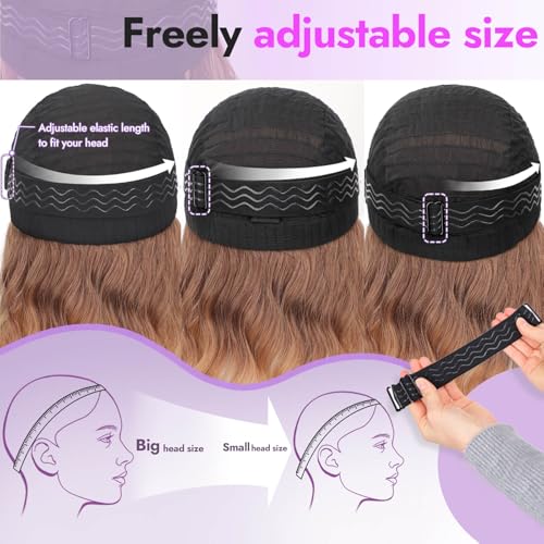 Image of Eawwii Wigs for Women Brown to Honey Blonde,Short Wavy Synthetic Lace Wig