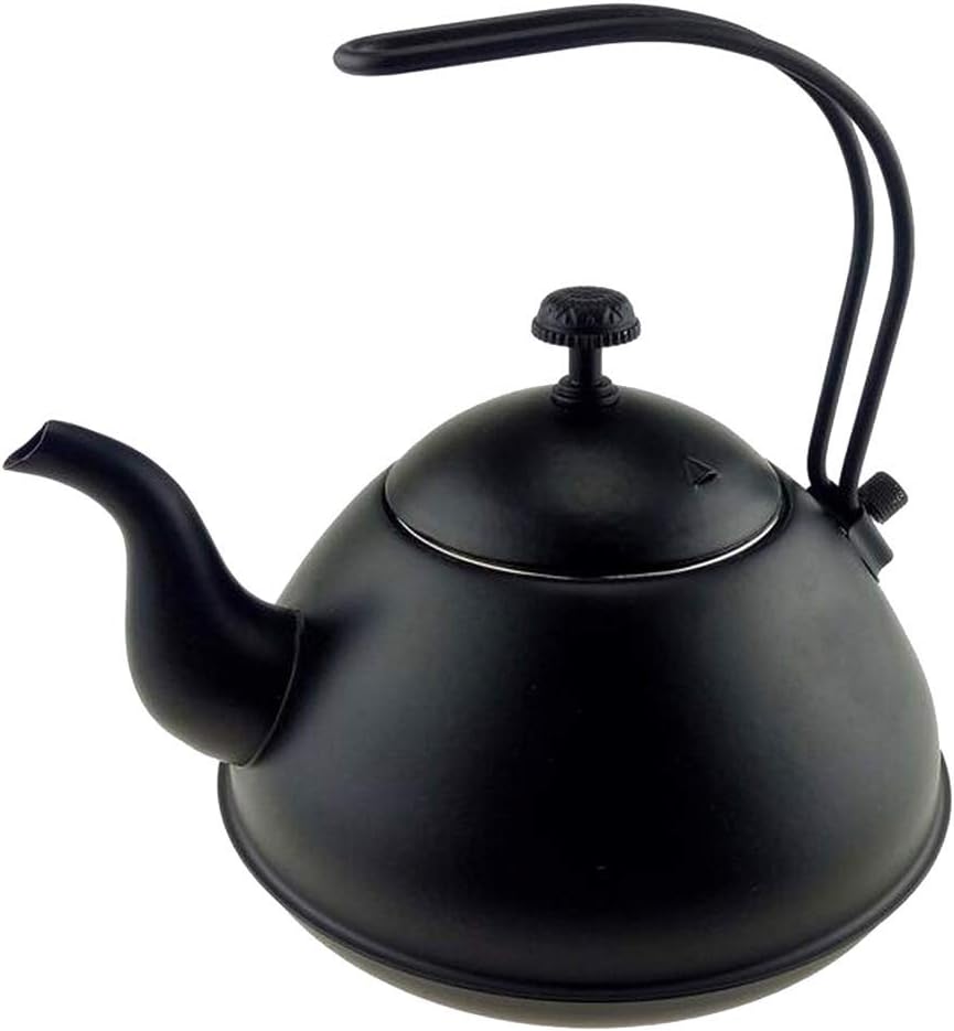 Tea kettle, 2L Camping Pot with Handle for Stovetops Coffee Hiking Water Gold(Black)