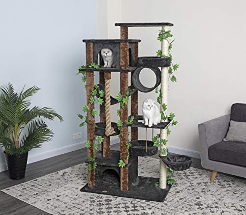 Go Pet Club 70" Jungle Forest Leaves Collection Luxury Cat Tree Condo Kitty Climber Furniture With Rope, Tunnel, And Swing, Brown/Black #TOP1