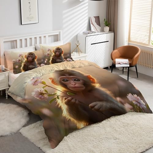 Parure de lit 90x190 singe macaque avec housse de couette kK926 - 2