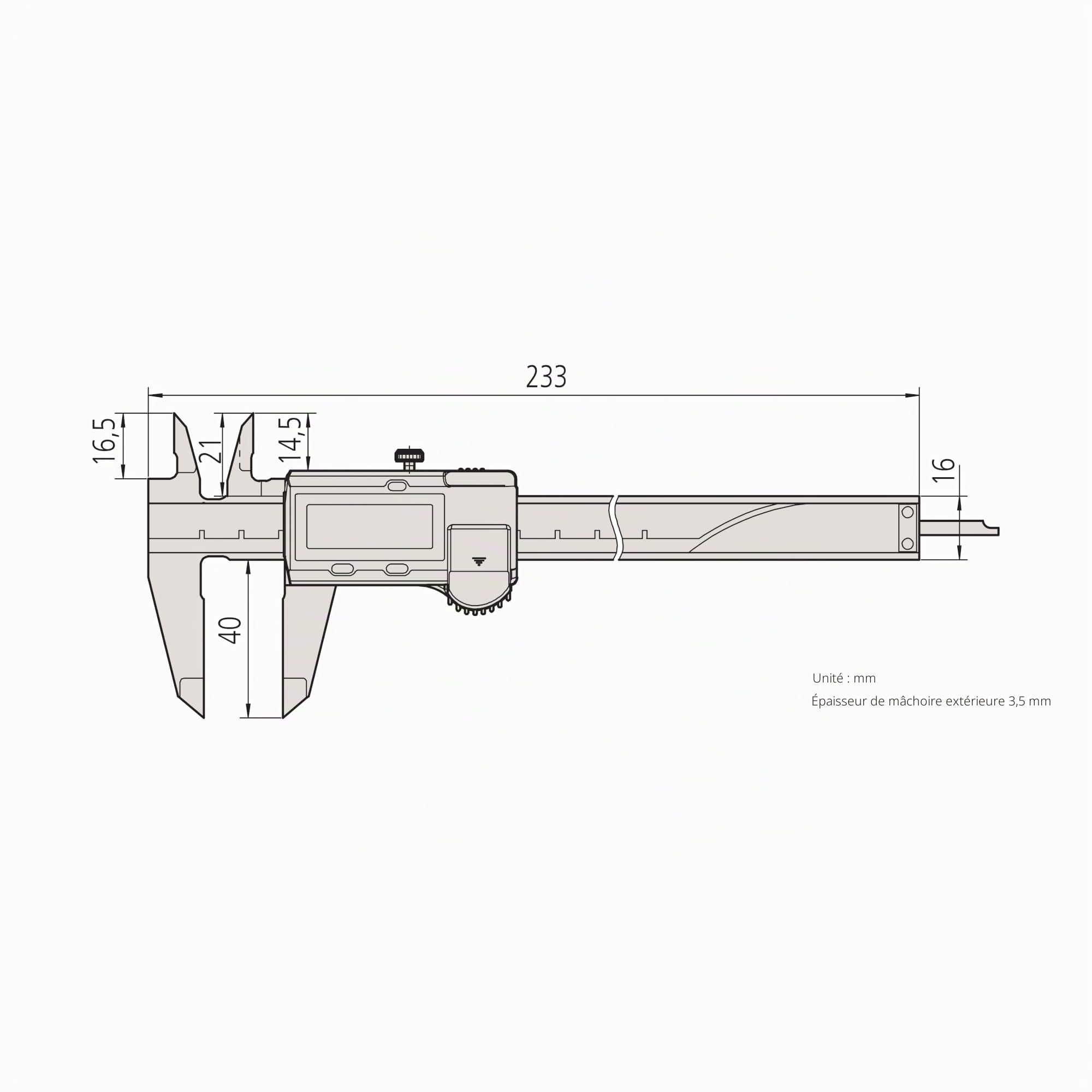 Mitutoyo 500-181-30 Pied à coulisse digital sans sortie de données DIN 862 Jauge de profondeur plate 0-150 mm
