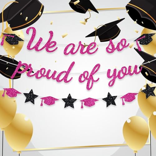 Image of We Are So Proud Of You Banner Graduation Party Decorations Glitter Congratulations Class Grad Ideas Hotpink