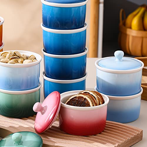 8Oz Porcelain Ramekins With Lid, Candiicap Souffle Dishes Bowls With Lid For Baking, Pudding, Creme Brulee, Custard Cups, Serving Dip, Oven, Microwave And Dishwasher Safe (8Oz,Sky Blue) #TOP4