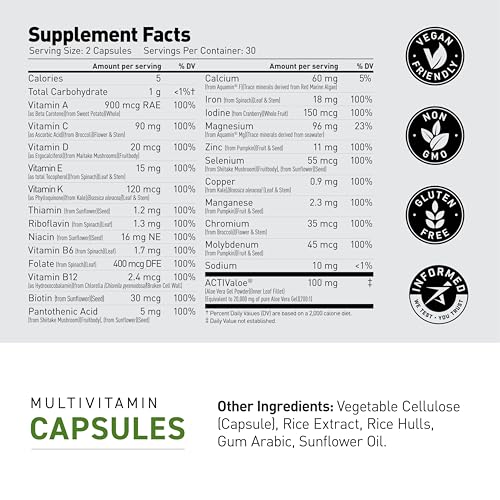 Image of Kaged Multivitamin Capsules | Unflavored | Whole Foods Organic Fruits & Veggies | Plant Based Vegan Multivitamin | Vitamin C, D, E, B12 | Supplements for Men & Women | 30 Servings