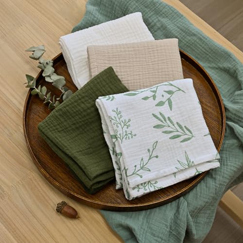 Image of Muslin Receiving Blankets, Neutral Blanket Swaddling for Newborn Boys and Girls, 5 Pack Breathable and Skin-Friendly Swaddle Wrap for Infant Baby (Bright Leaves)