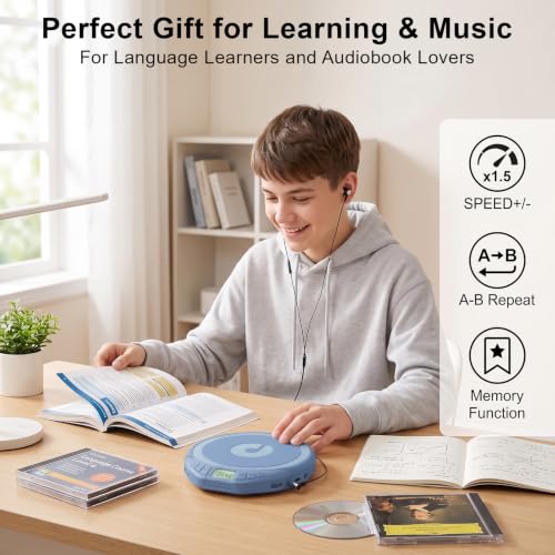 Image of Gueray CD Player Portable with Earphones, CD Discman AUX Cable for Car Home