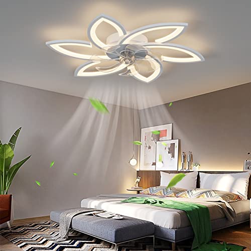 Ventilateur De Plafond Avec Lampe, Ventilateur De Plafond À Led Flower Shape Bedroom Plafonnier Télécommande Dimming Timing 3 Wind Speed Ventilateur De Salon Plafonnier 66w 30.7in5in (( Blanc /66W )) Cover