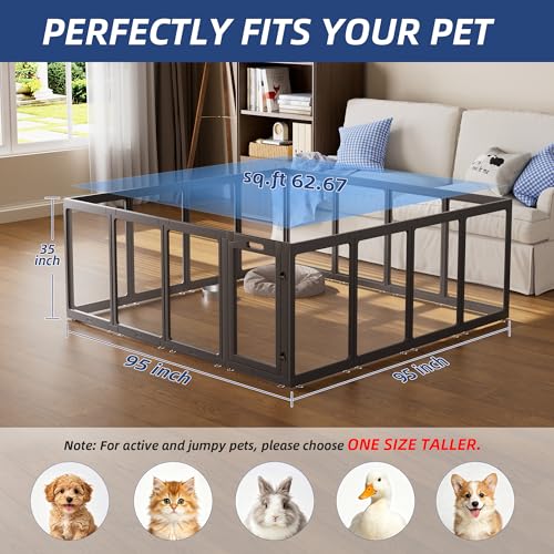 Image of Clear Acrylic Dog Playpen Indoor Pet Pen, 35 inch H, Black, 16 Panels