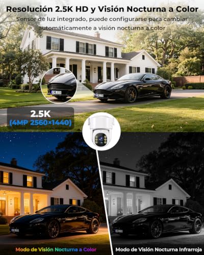WESECUU Cámara de Vigilancia WiFi Exterior Solar Inalámbrica 2.5K 4MP con Panel Solar de 5W, Batería de 8000 mAh, WiFi de 2,4 y 5 GHz, PTZ 360°, Seguimiento Automático, IP66, Grabación 24H
