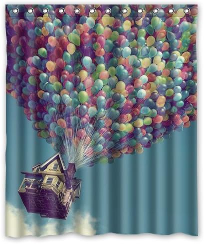 June Household Up Cartoon Colourful Ballon Blue Sky Waterproof Bathroom Custom Shower Curtain 60"(w) x 72"(h) Inches(100% Polyester)