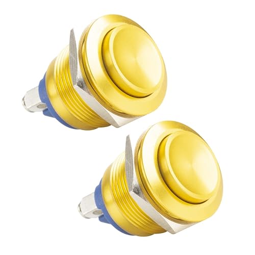 Paialu Paquete de 2 interruptores de botón momentáneos, interruptores de botón de aleación de aluminio 5A de 0.79 pulgadas - Terminal de tornillo