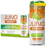 JUNO ENERGY Limeade Sparkling Energy Drink - Sugar Free Electrolytes, Energizing and Hydrating with 125mg Organic Caffeine from Green Coffee Beans, Organic Monk Fruit, Lime Juice & Electrolytes - Vegan, Gluten Free, 12 Pack