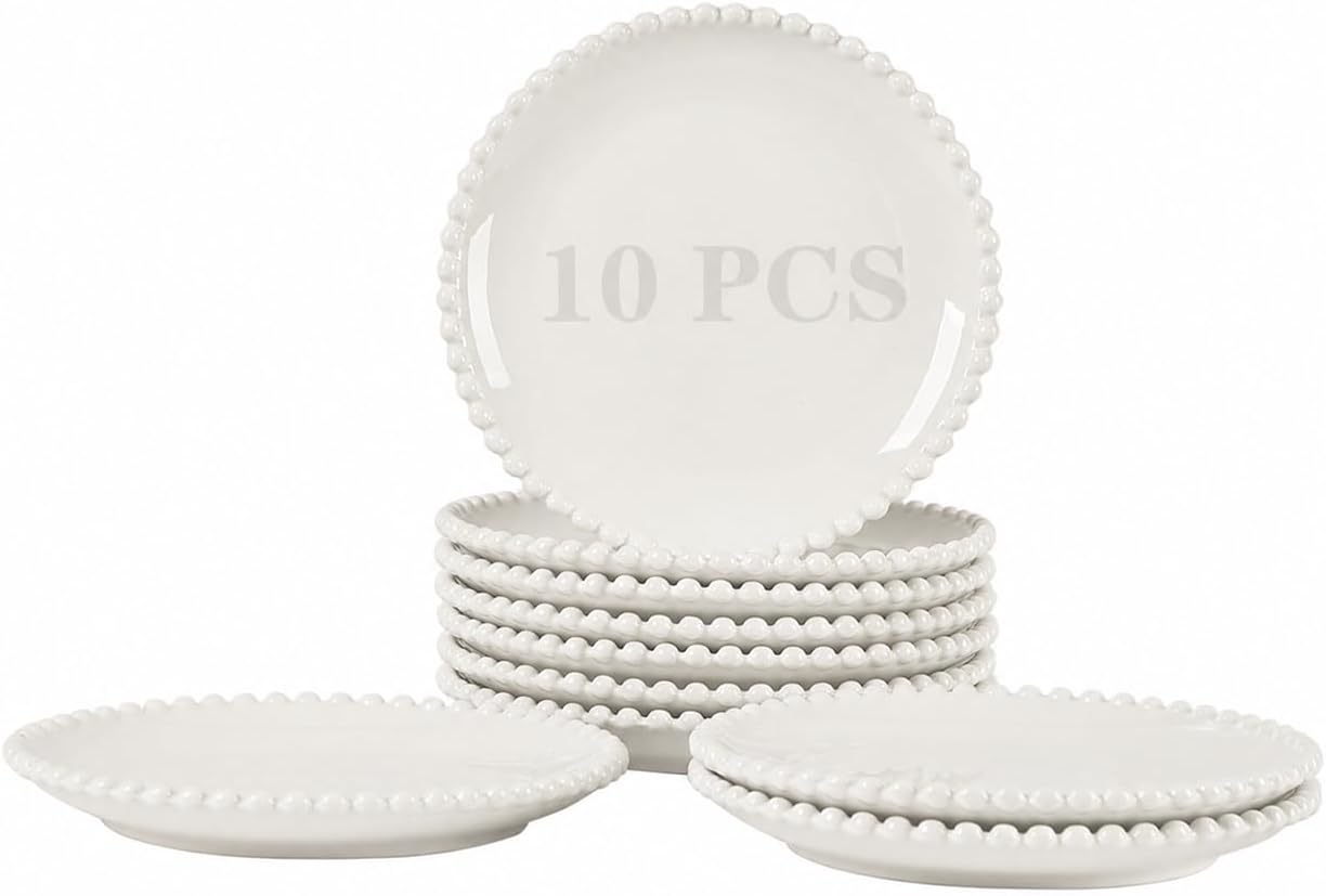 7.5 Inch Ceramic Dessert Plates, White Small Dinner Plate Set, 10P
