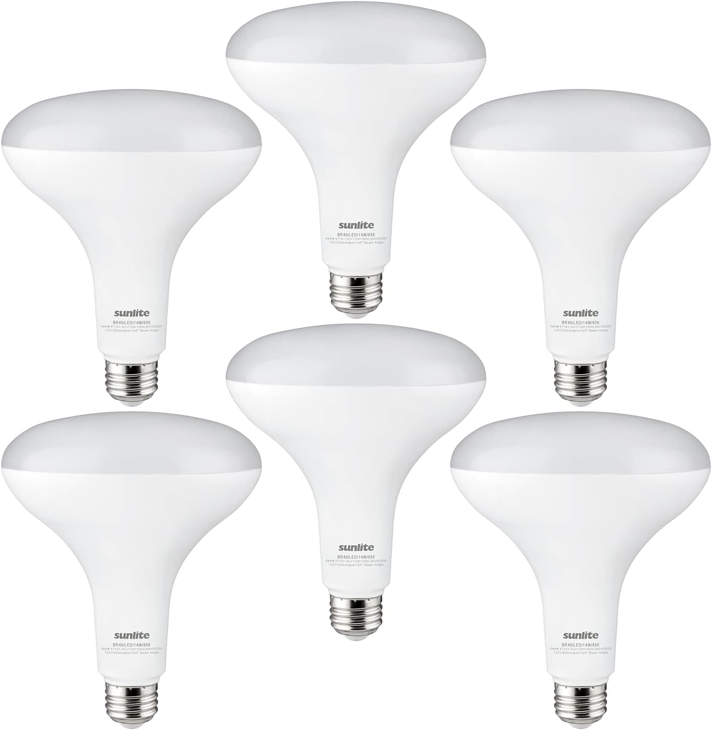 Sunlite 41191 LED BR40 Recessed Light Bulb, 14 Watt (85W Equivalent), 1060 Lumens, Medium Base (E26), Dimmable, Flood, UL Listed, 6500K - Daylight, 6 Pack