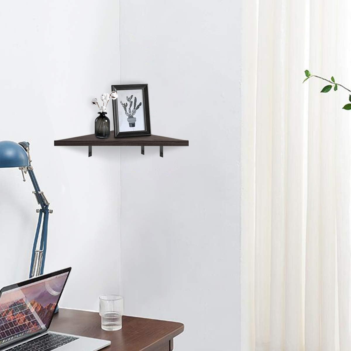Tiaoyeer Corner Wall Shelf, Rustic Floating Shelf Wall Mounted with Brackets, Decor Storage Hanging Shelves Corner Space Usage for Kitchen Bathroom Living Room