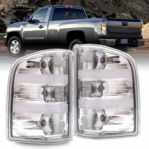 GuiTT Tail Light Compatible With Chevy 2007-2013 Silverado 1500 | 2007-2014 Silverado 2500HD 3500HD Brake Lamp Taillight Clear Lens+White Housing Driver Side Brake Rear Taillights