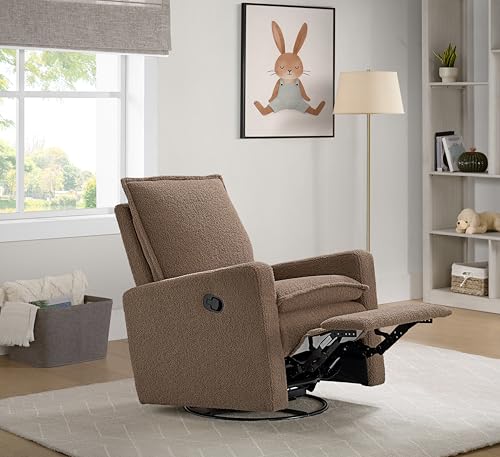 Image of Oxford Baby Uptown Upholstered Glider Recliner Rocking Chair 360 Swivel for Nursery and Living Room - Teddy Brown
