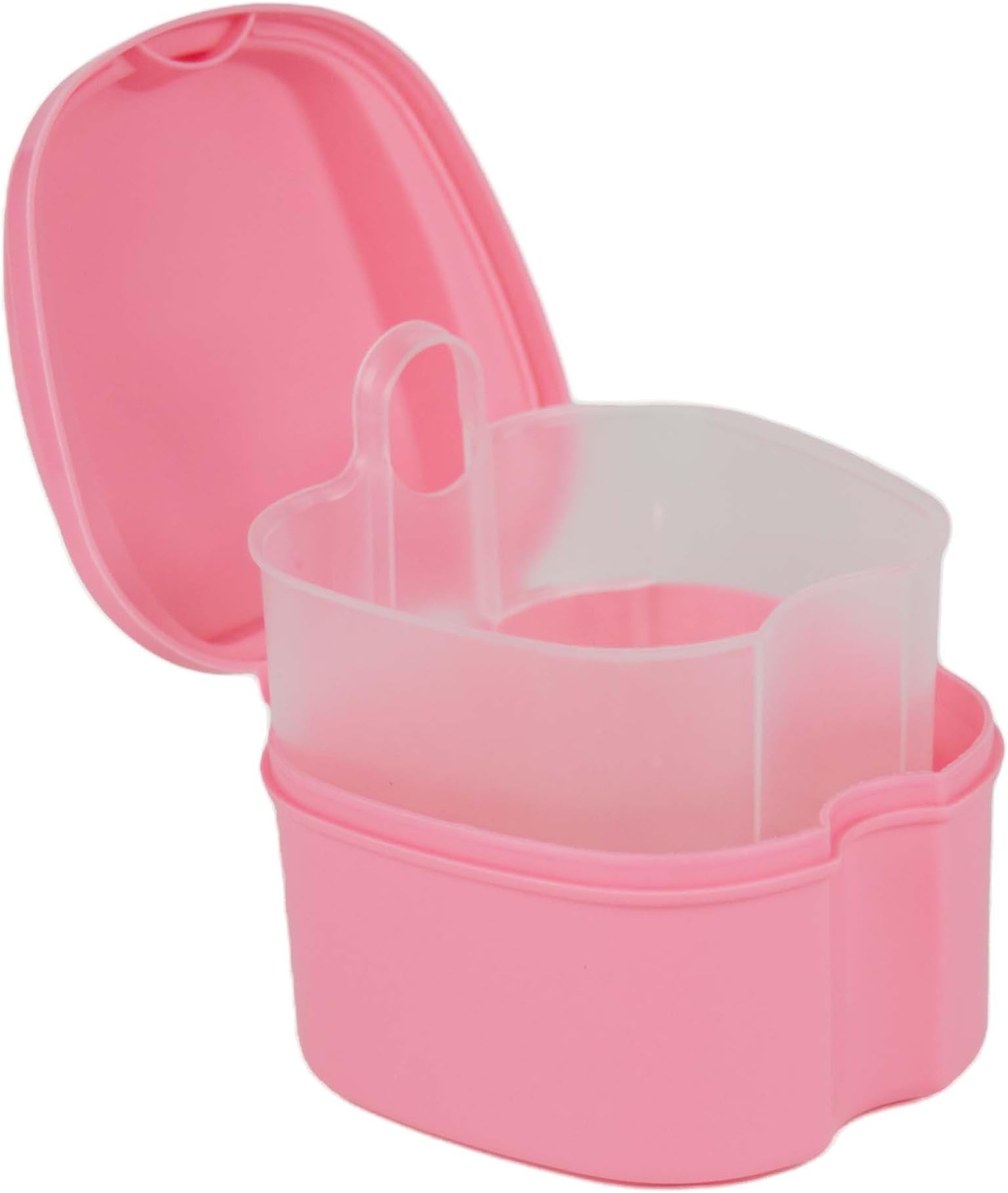 Denture Case, Denture Box with Strainer, Night Cleaner Denture Bath Box for Retainer, Mouthguard, False Teeth, and Denture Cleaning (Pink)