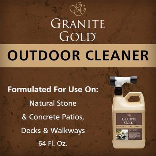 Granite Gold Outdoor Stone & Concrete Cleaner, Deep Cleans Patios, Decks, Driveways, & Walkways, Safe for Plants, Pets, & Home Exteriors, Garden Hose Attachment Included for Easy Cleaning, 64 Fl Oz