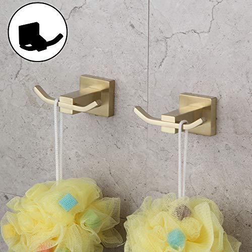 Gerz Bathroom Accessories Double Robe Coat Hook Wall Mounted Sus 304 Stainless Steel Brushed Pvd Zirconium Gold 2 Pack Eg1508-Bz #TOP2