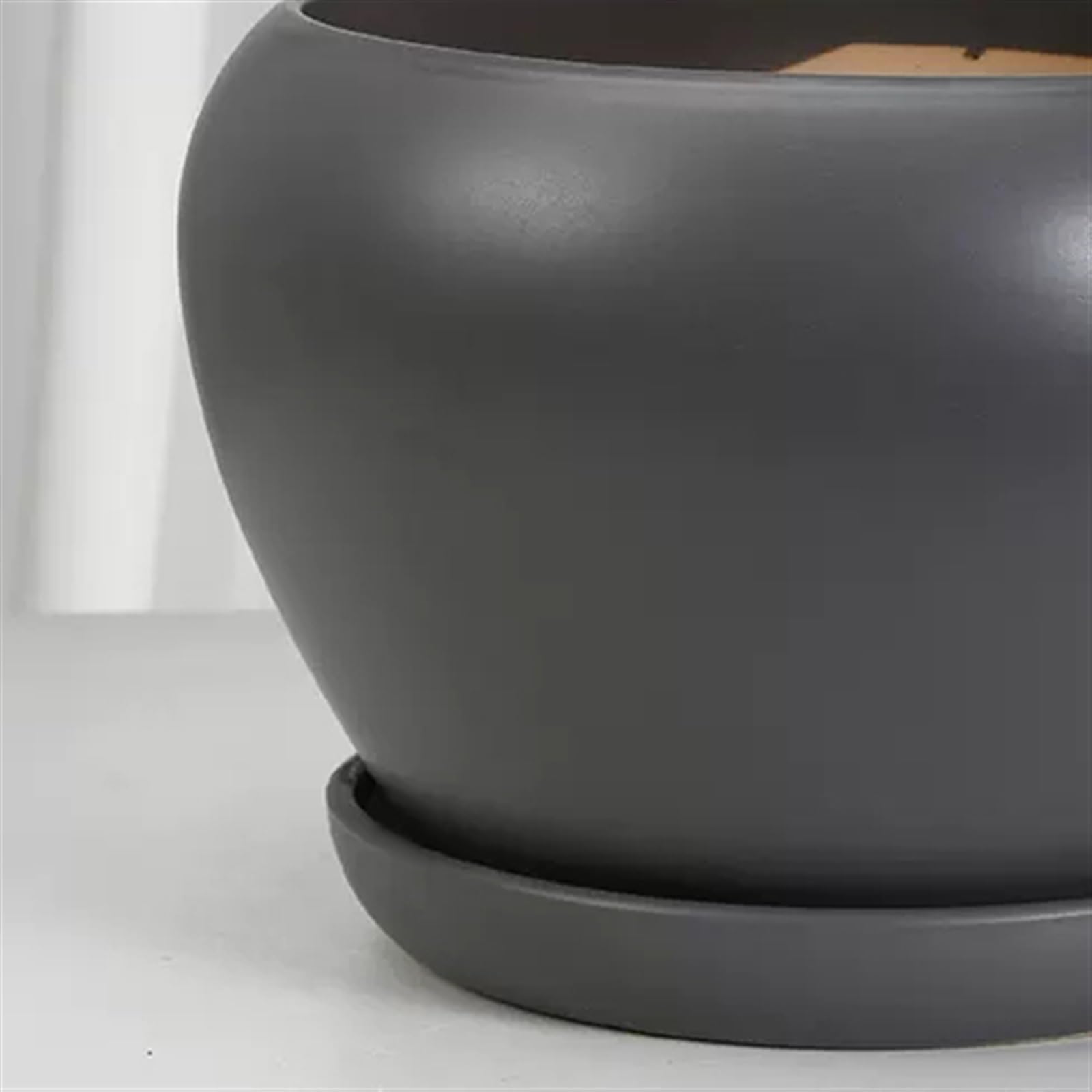 Doniczki na kwiaty Doniczki na rośliny Ponadgabarytowe doniczki w jednolitym kolorze Okrągłe Śliczne ceramiczne z tacą Donice Proste sukulenty Dom Salon Donice balkonowe Doniczka (Color : Czarny, Si