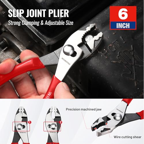 Image of WORKPRO Pliers Set, 3-Piece Plier Tool Set with Soft Handle, 6 inch Needle Nose, 6 inch Slip Joint, 8 inch Groove Joint Plier for DIY & Home Use