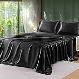 Sasttie Satin Sheets Twin XL - 3 Pieces Luxury Soft Black Silky Bed Sheets Set with Pillowcases - Smooth Silk-Like Satin Fabric, Reinforced 14 Inches Pocket, Oeko-Tex Certified
