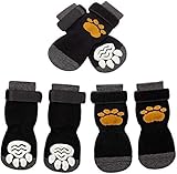SCIROKKO 3 Pairs Anti-Slip Dog Socks - Adjustable Grip Pet Non-Slip Paw Protection with Golden Paw Pattern for Puppy Doggy Indoor Traction Control Wear on Floor