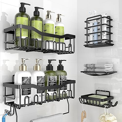 Phiaso Shower Caddy 6 Pack Shelves - Self Adhesive Bathroom Organizer, Drill-Free & Quick-Dry, Rustproof Stainless Steel Shower Shelf