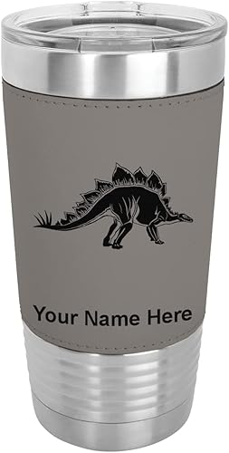 LaserGram 20oz Vacuum Insulated Tumbler Mug Stegosaurus Dinosaur Personalized Engraving Included Faux Leather Gray