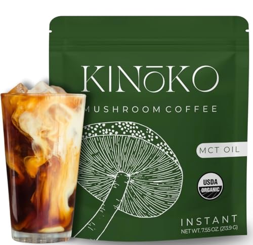 Kinoko USDA Organic Mushroom Coffee 30 Servings with MCT Oil,