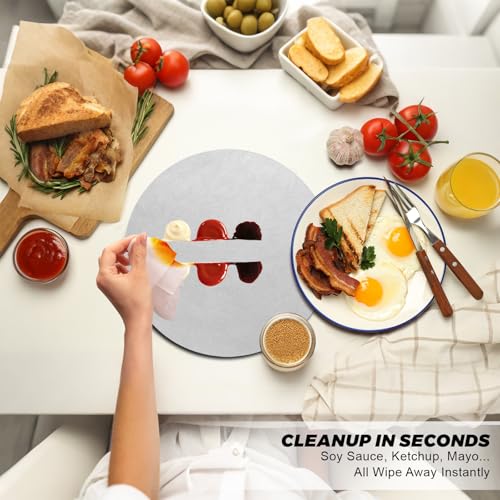 Image of UnivoColors Placemats Round Faux Leather Placemats Set of 8-Waterproof-Wipe Clean-Heat Resistant-Anti Slip Dining Table Place Mats,Suitable for Indoor & Outdoor Use,15 inch.Silver