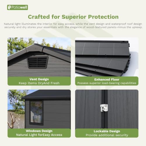 Image of Patiowell 6X4 FT Plastic Outdoor Storage Shed with Floor, Resin Garden Shed | Lockable Door, Built-In Window, Weather-Resistant Design, Easy Assembly, Ideal for Garden Tools, Bikes and Patio Equipment