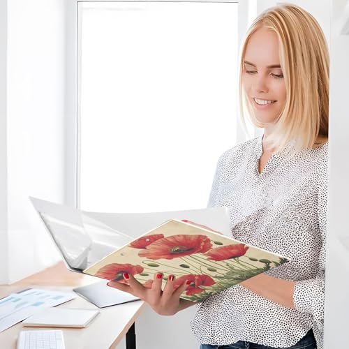 Image of 3 Ring Binder Red Poppy Flowers Vintage Poppies Floral 1.5 inch Binders Three Ring Binders with Clipboard Fit 8.5'' x 11'' Paper 3 Interior PVC Clear Pockets for Office Supplies