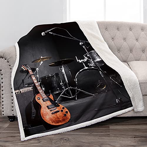 Jekeno Guitar Drum Kit Sherpa Blanket Rock Music Themed Warm Cozy Soft Throw Blanket For Music Enthusiast Adults Kids Boys Gift Sofa Bed Living Room Decor 50"X60" #TOP8