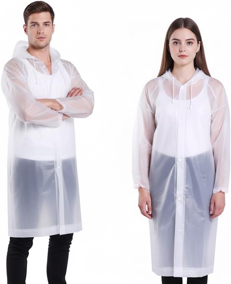 2 PCS Waterproof Clear Raincoats Thickened Reusable EVA Rain Ponchos Breathable Portable Packable Rain Coat with Drawstring Hood for Men Women Outdoor Activities