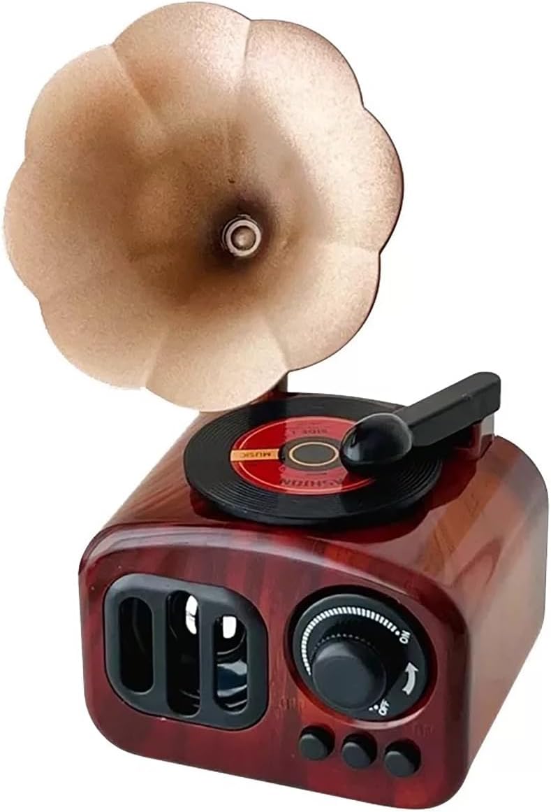 Vintage Style Phonograph Music Box, Decorative Mini Record Player with Horn Speaker, Desktop Figurine
