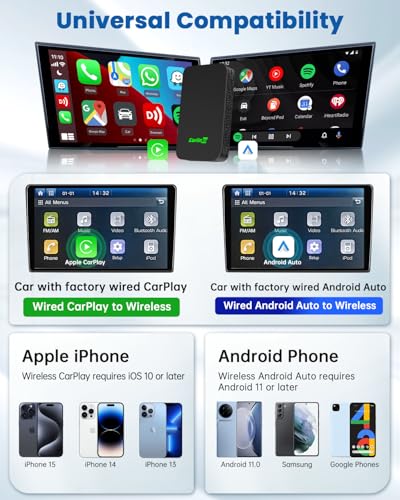 Carlinkit Adaptador automotivo 5.0 Wireless CarPlay/Android – Converta CarPlay com fio e Android Aut