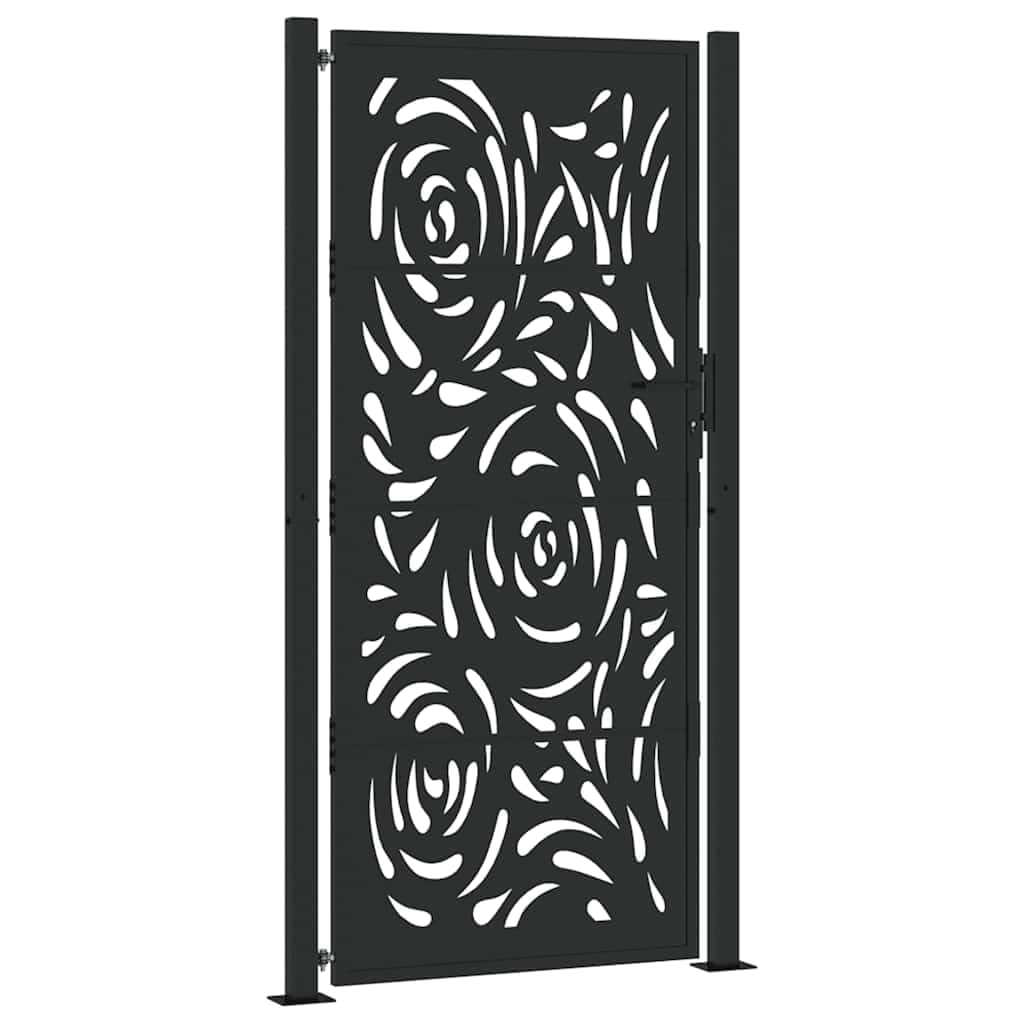 Vidaxl (Steel/Black, 105 X 205 Cm/Flame Design) Garden Gate 105X180 Cm Weathering Steel Flame Design Fence Gate