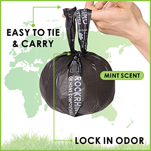 Rockrhino Certified Home Compostable Dog Poop Bags With Handles, Multi Layers Bottom, Super Sturdy And Easy Open Mint Scented Waste Bag Refill Rolls For Dogs, 120 Bags #TOP2