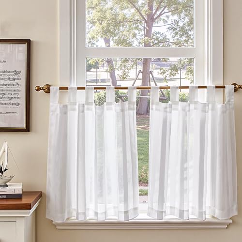 TOPICK Sheer Scheibengardinen 2er Set H 60 x B 90 (cm) Weiß mit...